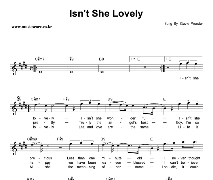 Isn't She Lovely Mother's Day Version Lyrics 스티비원더 Isn't She Lovely 악보 업데이트 : 네이버 블로그