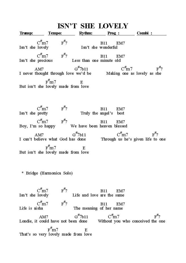 Isn't She Lovely Mother's Day Version Lyrics Isn't She Lovely 기타 코드 : 네이버 블로그