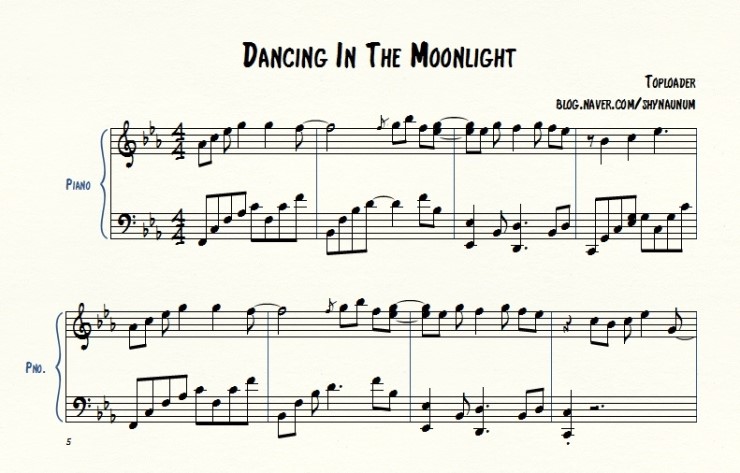 Dancing In The Moonlight 악보 : 네이버 블로그
