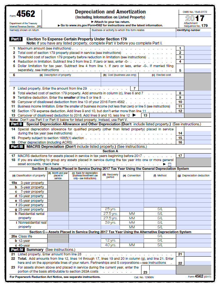 고정자산 (3) 감가상각비 공제 Form 4562 네이버 블로그