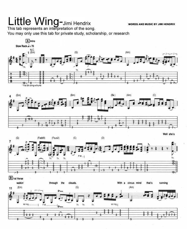 Little Wing Guitar TAB 악보 네이버 블로그